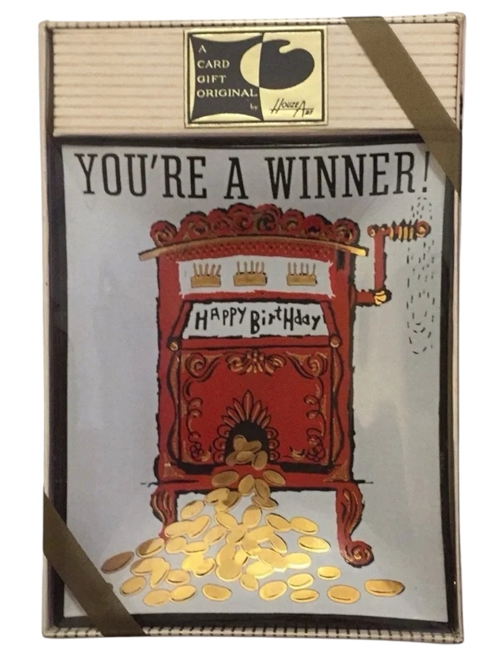 Vintage 60s NWT HOUZE ART Gambling Coin Ashtray Birthday Gift Winner Gold Detail